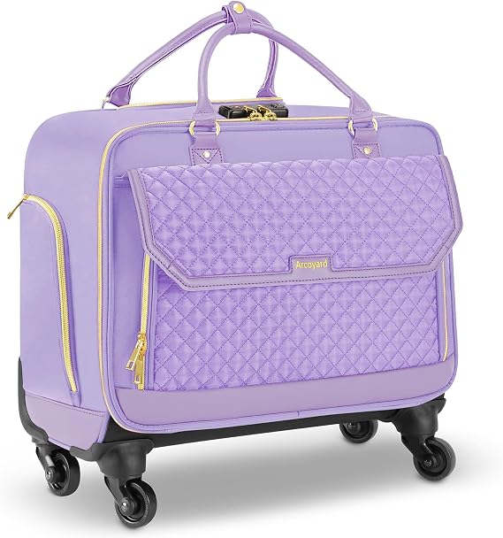 Arcoyard Rolling Teacher Bag, Briefcase for Women with 4 Spinner Wheels, Roller Laptop Bag for Work with Leather Handle, Womens Travel Carry On, TSA Friendly Design, Purple