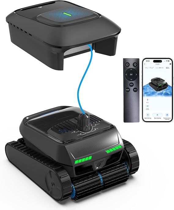 Automatic Robotic Pool Vacuum Cleaner with Skimmer, Smart Navigation, Pool Cleaner Robot for Surface, Walls, Waterline & Floor Cleaning, 10000GPH Suction, Self-Parking
