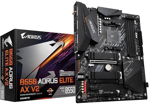 GIGABYTE B550 AORUS Elite AX V2 AMD AM4 ATX Motherboard, Supports Ryzen 5000/4000/3000 Processors, DDR4, 12+2 Power Phase, 2X M.2, PCIe 4.0, Front USB-C, WIFI6, 2.5 GbE LAN, Q-Flash Plus, RGB Fusion