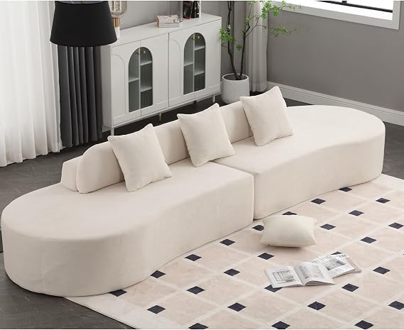 130.5" Curved Sofa for Living Room,Modern Sectional Curved Sofa with Three Pillows,Comfy 4-Seater Oversized Terrycloth Fabric Sofa for Living Room Furniture