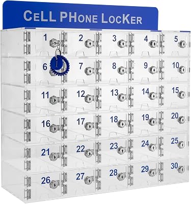 Cell Phone Locker Box,with Storage Locker Wall-Mounted Acrylic Cell Phones Storage Cabinet Storage Locker Box with Door Locks and Keys for Classroom Office Employees