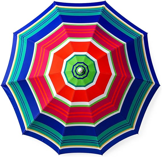PMU Beach Umbrella 6ft Opens to 72in Multicolor Beach Parasol with Carrying Sleeve for Beach, Patio & Outdoor Sun Protection