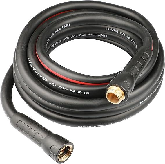Hybrid Garden Hose 5/8 IN. x 25 FT, Heavy Duty, Lightweight, Flexible with Rotatable Handle and Solid Brass Fittings, Gray+Red