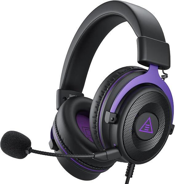 EKSA E900 Wired Gaming Headset for Xbox One - PC Headset with Detachable Noise Cancelling Microphone, 3D Stereo Sound 50mm Driver- Gaming Headphones for Xbox S/X, PS4 PS5, Switch, Laptop (Purple)