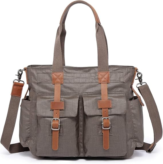 TSD Brand Urban Light Coated Canvas Tote Bag (OLIVE)