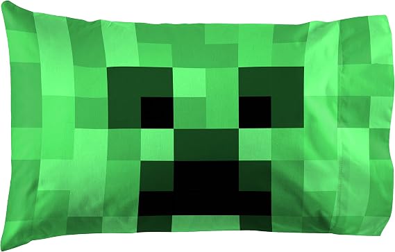 Minecraft Creeper Video Game Kids Pillowcase Reversible, Green
