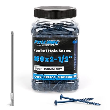 Pocket Hole Screws #8 x 2-1/2 Inch, 325PCS, FIXLINK Exterior Pocket Screws