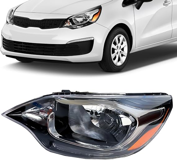 Headlight Assembly Compatible with 2012-2017 Kia Rio w/Bulbs Halogen Headlamp (Driver Left Side)