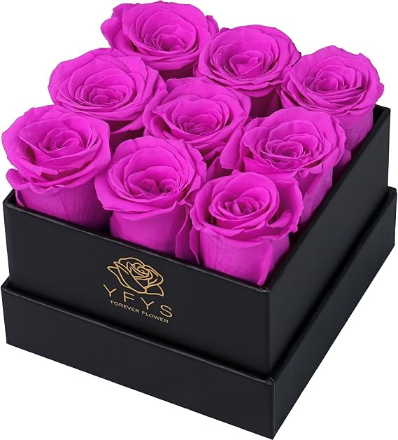 Forever Flowers for Delivery Prime - 9pcs Preserved Fresh Roses, Genuine Roses That Last for Years, for Birthday Gifts for Women, Valentines Day, and Mother's Day (Magenta)