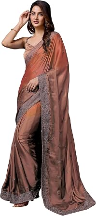 TRENDMALLS Women's Rangoli Silk Heavy Embroidery Double Shade Saree with Unstitched Blouse Piece