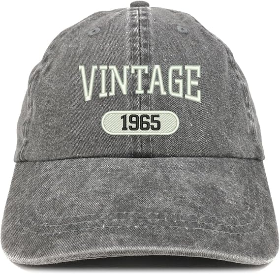 Trendy Apparel Shop Vintage 1965 Embroidered 60th Birthday Soft Crown Washed Cotton Cap