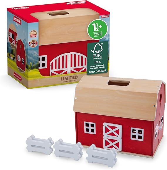 Schleich Farm World - 119Pc Large Wooden Retro Barn - Kids Ages 3+ | 42602
