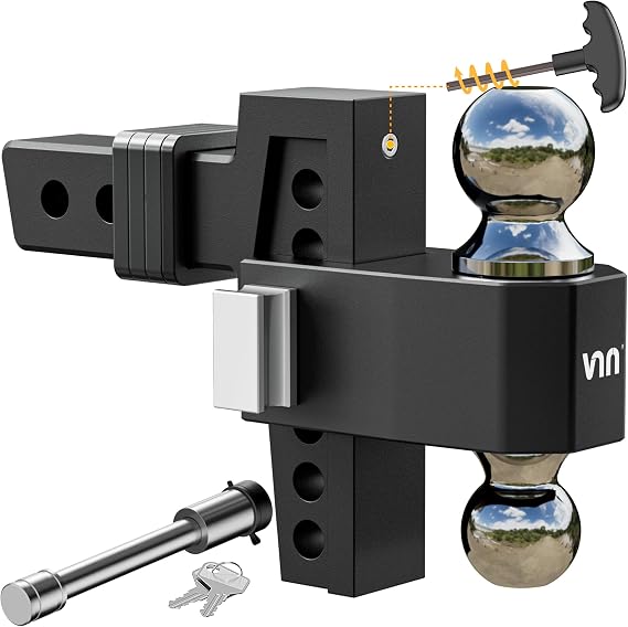 VNN Adjustable Drop Hitch - 6 Inch Drop 2 Inch Receiver Interchangeable 3 Solid Ball Mount 1-7/8", 2", 2-5/16"(15,000 LBS GTW), Heavy Duty Aluminum Trailer Hitch with Pads and Locking Sets, Black