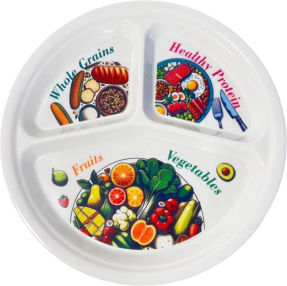 Thorness Colourful Melamine Portion Control Plate for Adults to Encourage Healthy Eating, Melamine Diet Plate Visually Divided for Slimming and Weight Loss
