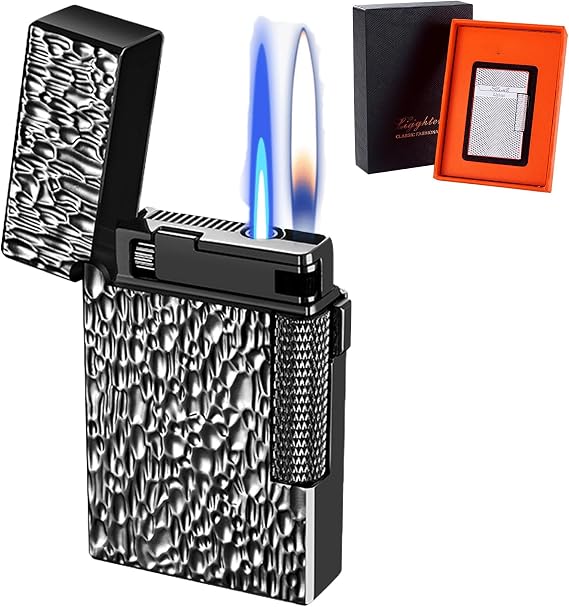 TARVIT Double Flame Lighter,Soft/Jet Flame Switchable Lighters,Windproof Butane Refillable/Adjustable Torch Lighters , forCigarette/Cigar/Candle ,Gift Box Packaging No Gas (Color : Black)