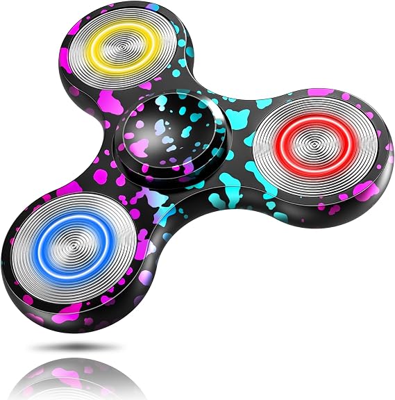 Aolcev Fidget Spinner Light Up Metal Fidget Toys Ultra Durable Stainless Steel Bearing High Speed Precision 4-10 Min Spins with Fluorescent Focus Anxiety Hand Fidget Spinners for Kids Adults-Colorful