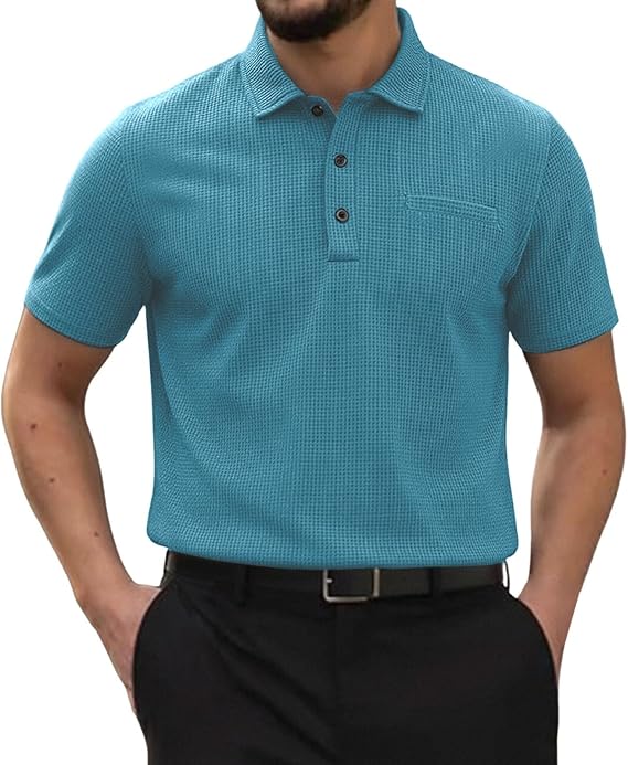 Men's Golf Shirts Quick Dry Collared Textured Shirt Performance Moisture Wicking Breathable Casual Short Sleeve Polo