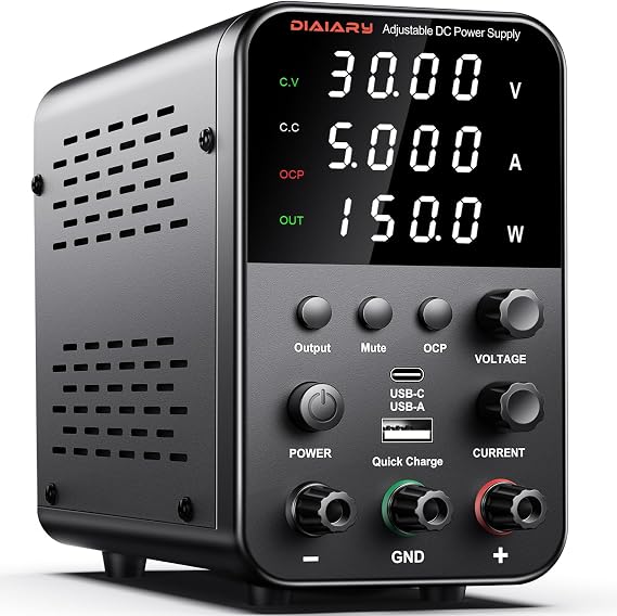 DC Power Supply Variable, 32V 5A Adjustable Switching Regulated DC Bench Power Supply with Intelligent Charging Mode, 18W USB Interface, Precision Encoder Knob