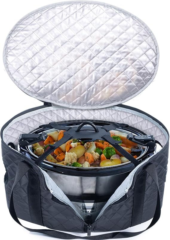 BAGSPRITE Slow Cooker Carrying Case Compatible with 6-8 Quart Crockpot Carrier for Hot Food and Hamlton Beach Slow Cooker Tote with Lid Fastener for Crock-pot Dust Cover Applicances