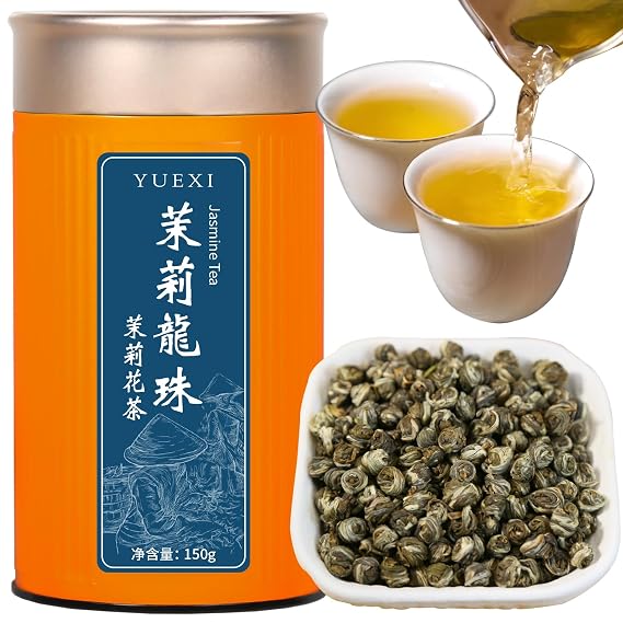 Yuexi Jasmine Green Tea Jasmine Dragon Pearls Tea Loose Leaf Chinese Green Tea Sweet Aroma 5.3oz/150g