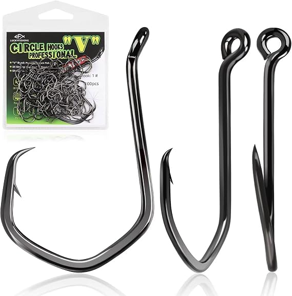 LUCKYFISHING Circle Hooks Catfish Hooks Circle Hooks for Saltwater Freshwater Offset Octopus Hooks 2#-8/0 with 50/60/70/80/100PCS