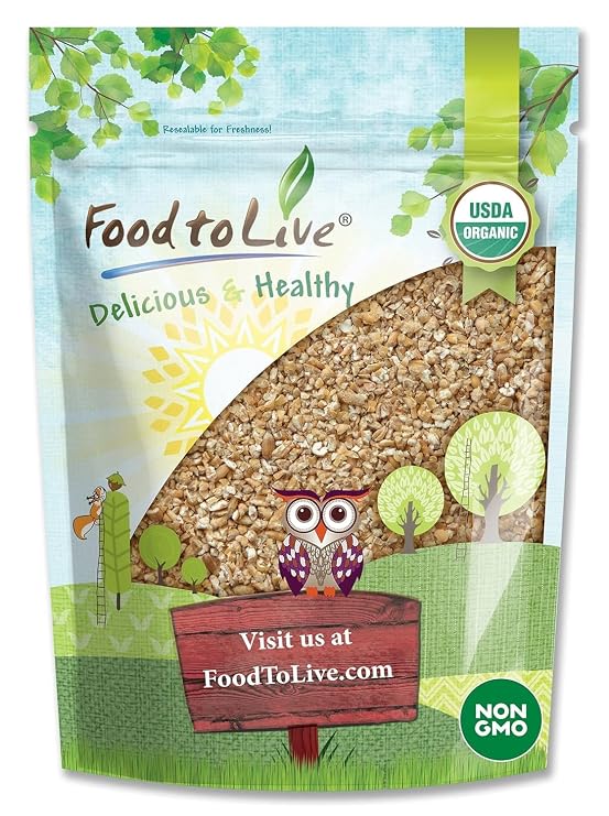 Food to Live - Organic Cracked Wheat Berries, 8 Ounces Non-GMO. Cleaned, Crushed & Sifted Hard Red Winter Groats. Raw, Vegan, Kosher.