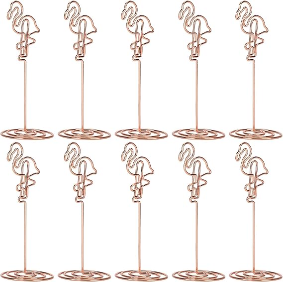 24 Pcs Flamingo Shape Table Card Holders Metal Table Number Stands Place Card Holders Rose Gold Table Picture Memo Note Holder Photo Holder Clips for Centerpieces, Wedding Reception, Party, Birthday
