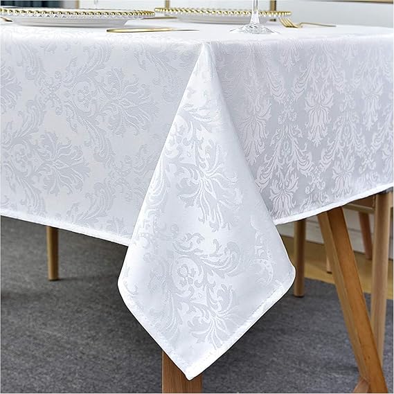 SASTYBALE White Jacquard Damask Rectangle Tablecloth, 152 x 213 cm