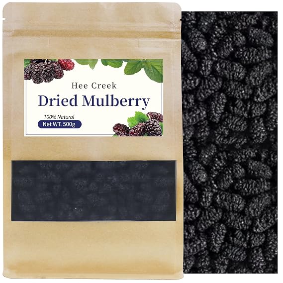 Hee Creek Large Dried Black Mulberries 17.64oz/500g Unprocessed Mulberry Tea No Sulfur Fumigation & No Sugar Nourishing and Soothe