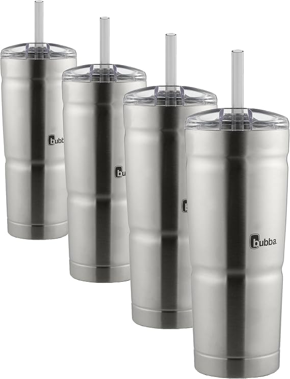 Bubba Envy Stainless Steel Tumbler with Straw, Stainless Steel with Clear Lid, 24oz (Pack of 4)