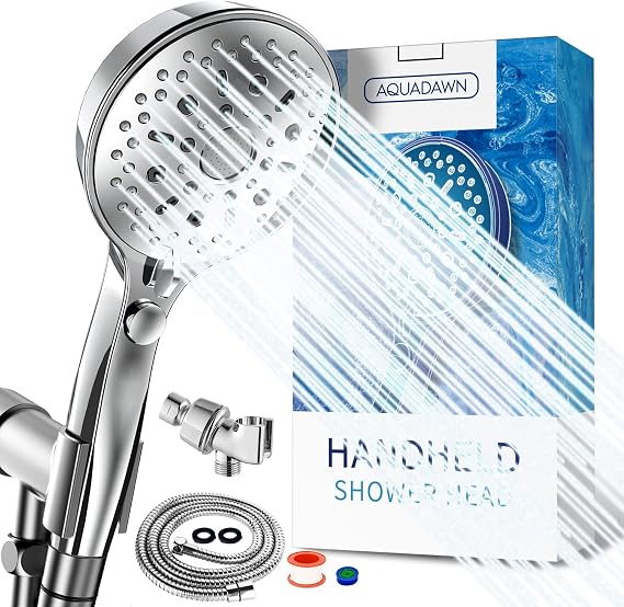 High Pressure Handheld Shower Head 11 Spray Settings, 4.85 inch Pause Switch Water Saving Shower Head, Removable High Flow Bathroom Showerhead with Long Hose and Adjustable Bracket(Chrome)
