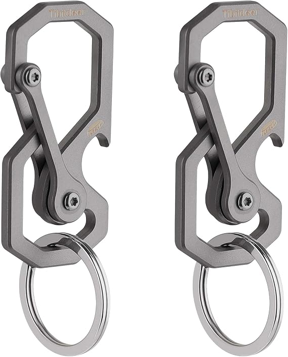Tibitdeer Titanium Keychain Utility Keyring Carabiner Clip Quick-Release Multi-Tool Key Holder with Bottle Opener and Pocket Key ClipTitanium for Camping Hiking