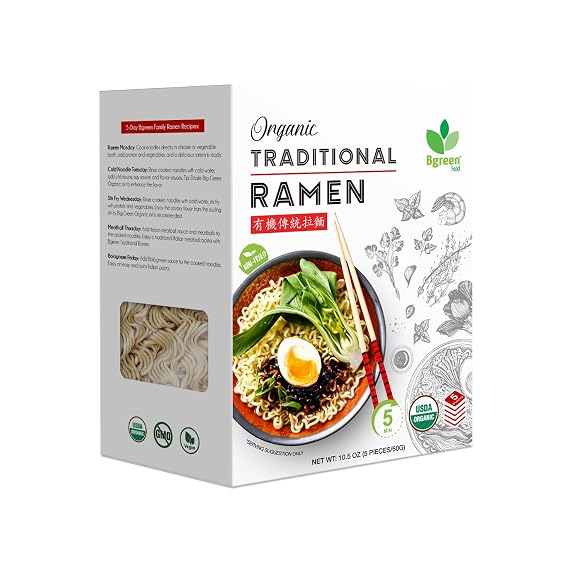 Big Green Organic Food - Organic Traditional Ramen, USDA Organic, Non-GMO, Vegan, Air-Dried, Non-Fried. (52.5 oz)
