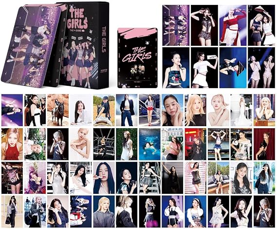 55Pcs Black&Pink Photo Cards Kpop Bp Cards,Black-Pink Greeting Cards Jisoo,Jennie,Rosé,Lisa Cards with Postcards Box for Fans