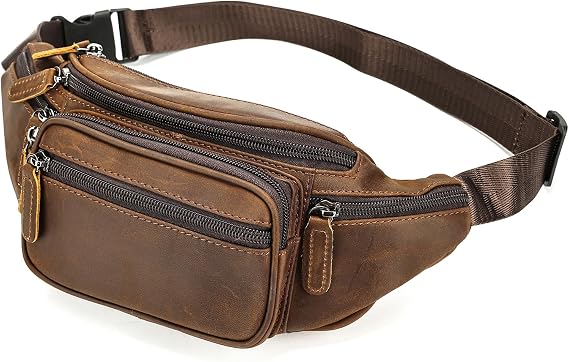 Genuine Leather Fanny Pack for Men Women Multi-Pocket Travel Sling Belt Bag