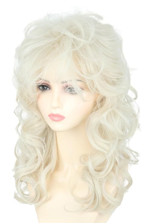 Topcosplay Unisex 70s 80s Mullet Wig Long Wavy Fluffy Halloween Party Costume Wigs (Beige)