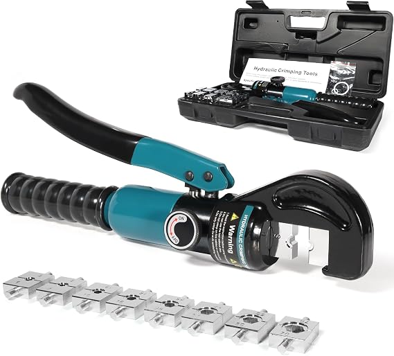 Hydraulic Crimping Tool Hydraulic Cable Lug Crimper with 9 Dies 4-70 mm² | Sturdy C-head for High Pressure & Frequent Use.Non-Slip Grip,Easy One-Hand Operation.Ideal for Wiring,Fencing & Rigging Work