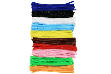 Bright Ideas Pipe Cleaners – Chenille Stems PK250 Assorted 15cm x 5mm for Arts & Craft,10 Assorted Colours Black, White, Yellow, Green, Light and Dark Blue, Pink, Orange, Brown, Red. BI7974.