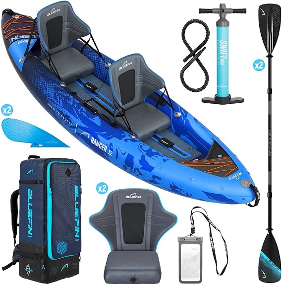 Premium Bluefin Ranger & Scout Inflatable Kayak - Inflatable 1 & 2 Person Kayak Accessories: Pump, Paddle Phone Case and Backpack - Inflatable Canoe Alternative for Adults & Family