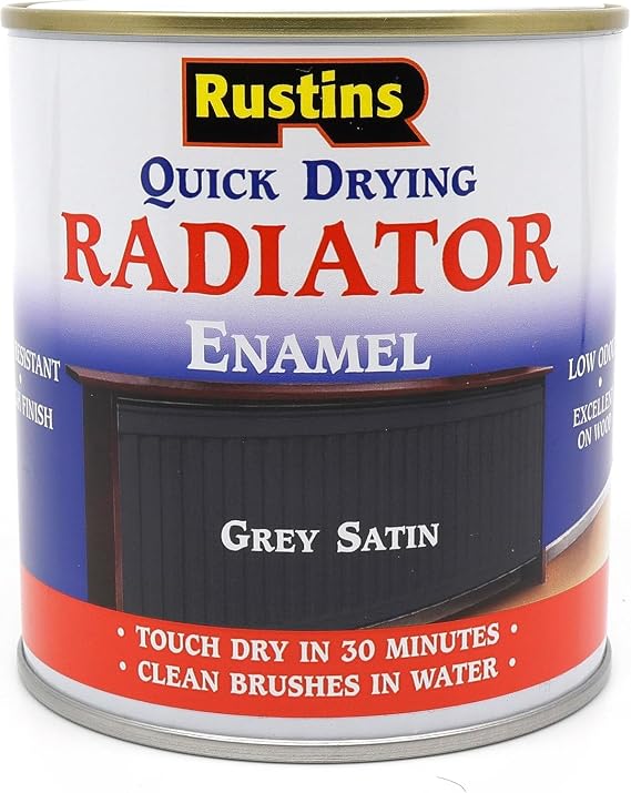 Rustins Radiator Enamel Satin Radiator Enamel Paint Quick Dry Heavy Duty Long Lasting Finish for Radiators Grey Satin 250ml