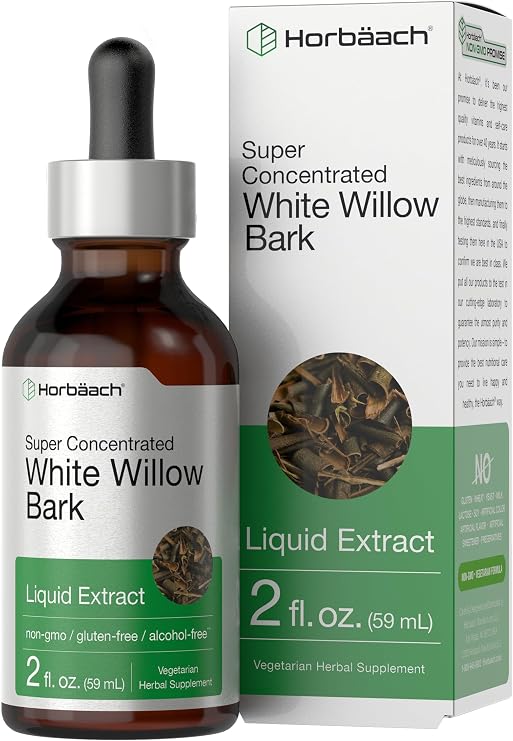 Horbaach White Willow Bark Extract Tincture| 2 Fl oz | Alcohol Free Liquid Supplement | Super Concentrated | Vegetarian, Non-GMO, Gluten Free