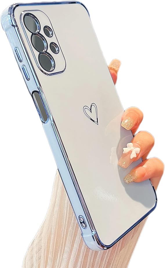ZTOFERA Samsung Galaxy A23 6.6" Case,Cute Plating Edge Love Hearts Pattern with Camera Lens Protection Phone Cover for Galaxy A23 4G/5G,White