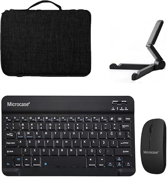 Microcase HONOR Pad 10 12.1 inch Tablet Uyumlu Çanta+Türkçe Bluetooth Klavye+Mouse+Tablet Standı-Siyah AL8128