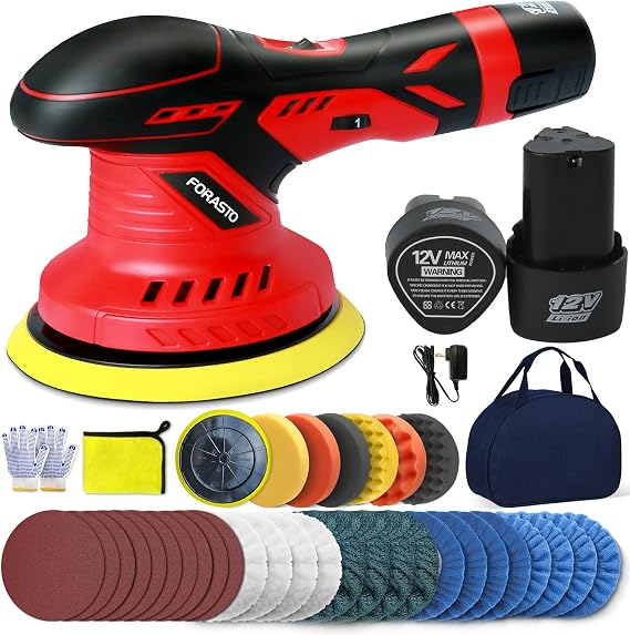 FORASTO 40Pack Cordless Buffer Polisher,DA Buffer Polisher Waxer for Car Detailing, Car Buffers And Polishers kit,Car Accessories,6 Variable Speed, 5500 RPM