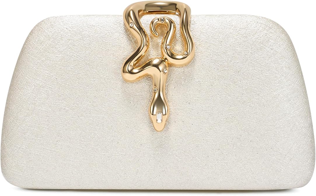 Clutch Purses for Women, Formal Evening Handbags, White Clutch for Wedding | SWEETV Satin Evening Bags, Womens Snake Clutches with Chain, Small Clutch Purse for Party Dressy Gala Cocktail