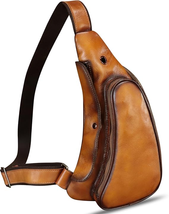 Genuine Leather Sling Bag Retro Crossbody Sling Backpack Handmade Chest Purse Daypack Cycling Fanny Pack Back Bag (Brown)