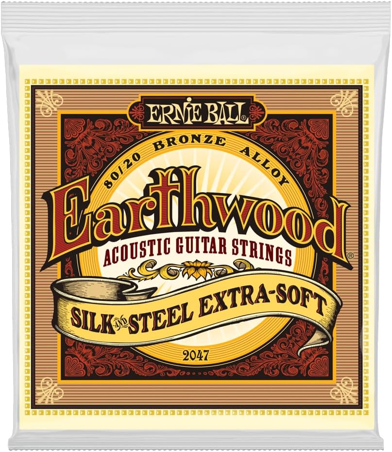 Ernie Ball Earthwood Silk & Steel Extra Soft Acoustic Guitar Strings, 80/20 Bronze, Dimension 10-50