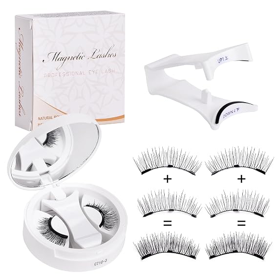 Magnetic Eyelashes 1 Pair Reusable Magnetic Eyelashes with Applicator No Glue Needed Eyelashes Cat Eye Natural Look Lash Clusters Kit Easy to Wear and Remove
