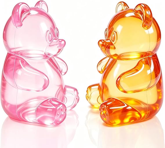 2 Pcs Gummy Bear Squishyies Fidget, Squeeze Stress Balls for Anxiety Relief, Maltose Filled Fidget Toys for Adults, Party Favors, Birthday Gifts, Classroom Prizes & Goodie Bag Fillers (Pink&Yellow)