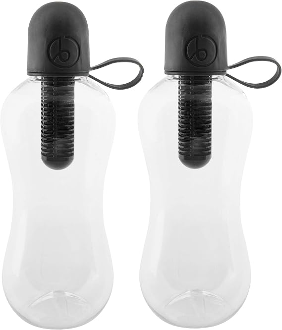 Bobble Classic Water Bottle, Filtered Water, BPA-Free Reusable Bottle, Soft Touch Carry Cap with Replaceable Carbon Filter for Sustainable Water and Hydration 18.5 oz - 2 Pack (Black)